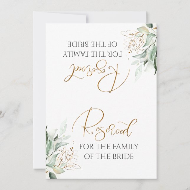 Romantic Gold Greenery White Wedding Reserved Sign (Front)