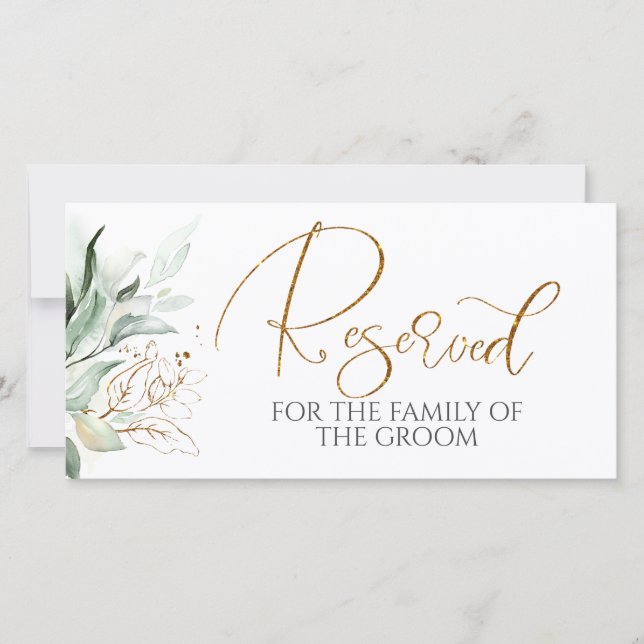 Romantic Gold Greenery White Wedding Reserved Sign (Front)