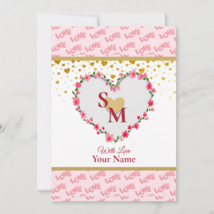 Romantic Gold Hearts Love Calligraphy Monogram