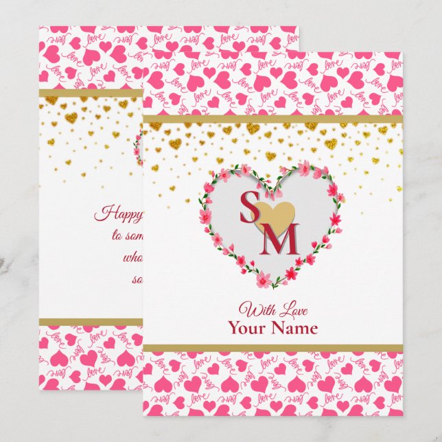 Romantic Gold Hearts Love Calligraphy Monogram (Front/Back)