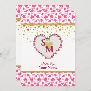 Romantic Gold Hearts Love Calligraphy Monogram