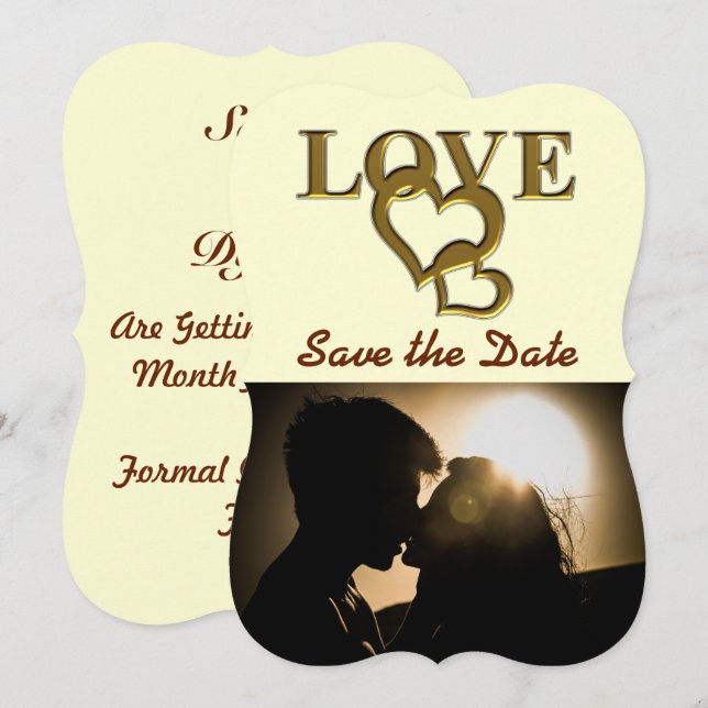 Romantic Gold Interlocking Hearts, Photo, Red Rose Invitation (Front/Back)