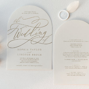 Romantic Gold Ivory Boho Arch All In One Wedding Invitation