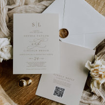 Romantic Gold Ivory Monogram QR Code Back Wedding