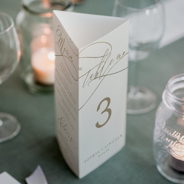 Romantic Gold Ivory Wedding Trifold Table Number (Creator Uploaded)