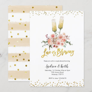 Romantic Gold Love is Brewing Couple Shower Invitation