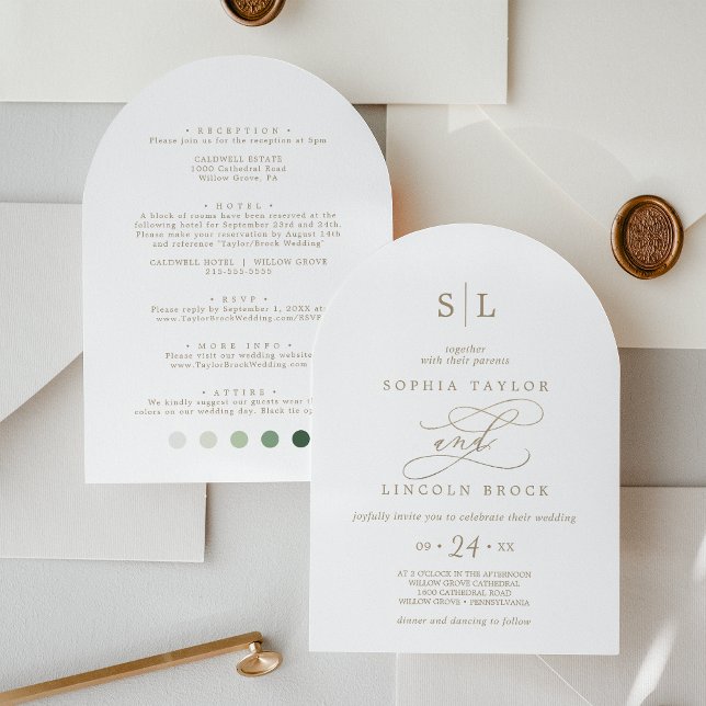 Romantic Gold Monogram Details Attire Arch Wedding Invitation (Romantic Gold Monogram Details Attire Arch Wedding Invitation)