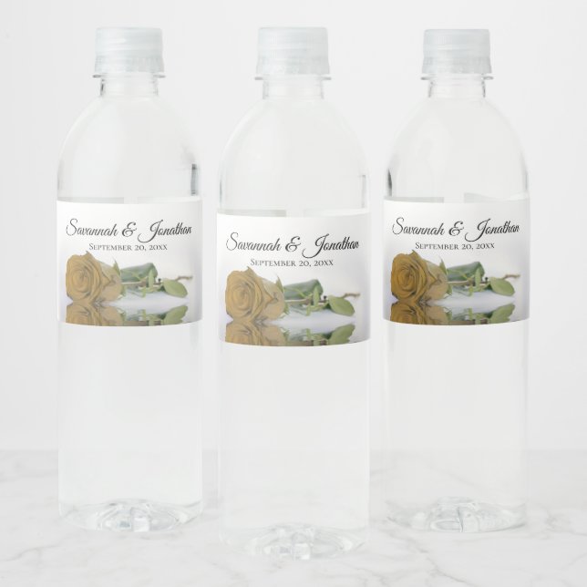 Romantic Gold Ochre Rose Elegant Wedding Water Bottle Label (Bottles)