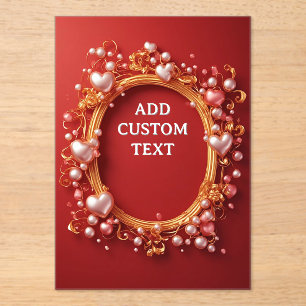 Romantic Gold Ornate Frame With Red Hearts Acrylic Invitations