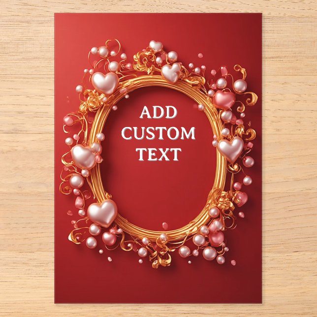 Romantic Gold Ornate Frame With Red Hearts Acrylic Invitations (Front)