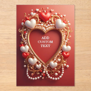 Romantic Gold Ornate Frame With Red Hearts Acrylic Invitations