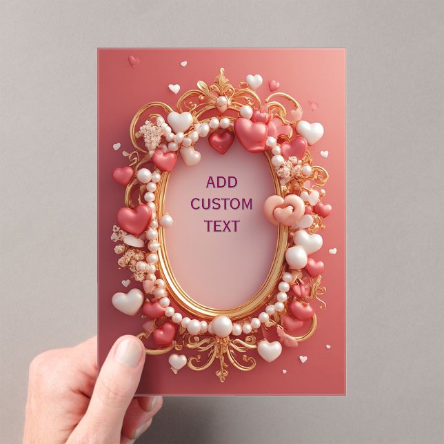 Romantic Gold Ornate Frame With Red Hearts Acrylic Invitations (Insitu (Handheld))