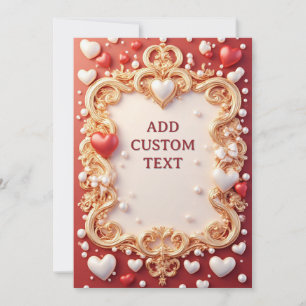 Romantic Gold Ornate Frame With Red Hearts Invitation