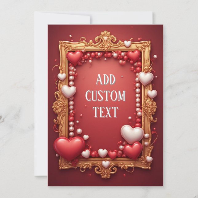 Romantic Gold Ornate Frame With Red Hearts Invitation (Front)