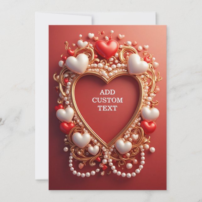 Romantic Gold Ornate Frame With Red Hearts Invitation (Front)
