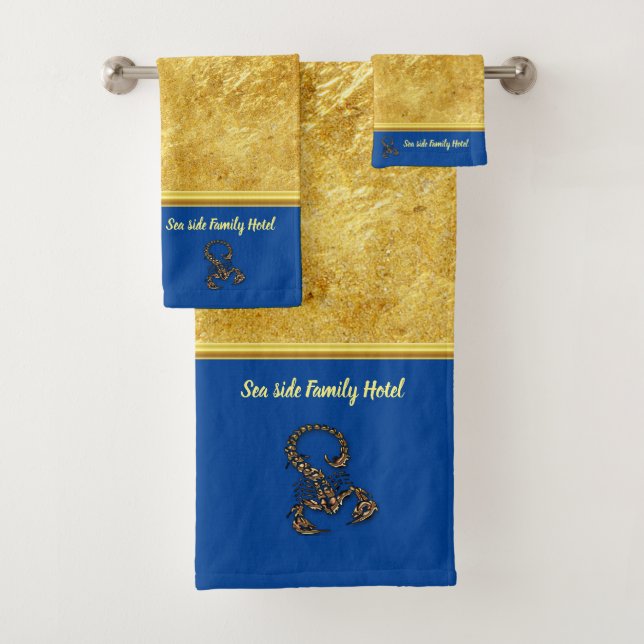Romantic Gold poisonous scorpion with blue Bath Towel Set (Insitu)
