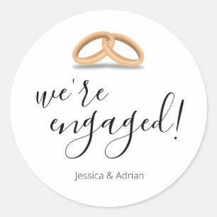 Romantic Gold Rings We're Engaged Classic Round Sticker