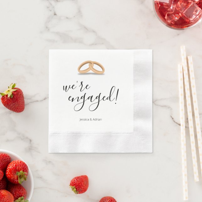 Romantic Gold Rings We're Engaged Napkin (Insitu)
