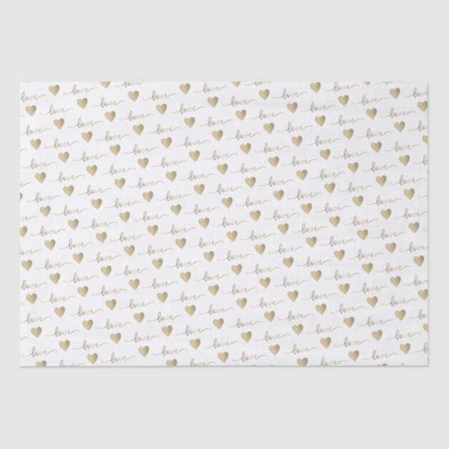 Romantic Gold Script Love Hearts Wedding    Tissue Paper (Front)