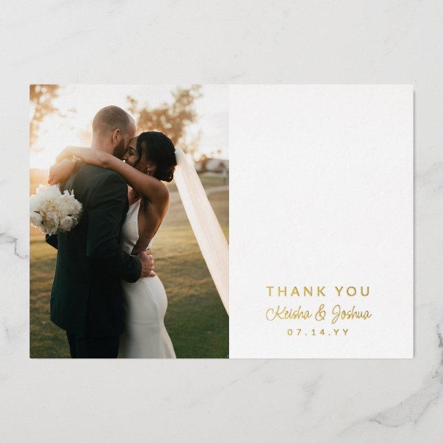 Romantic Gold Script Wedding Photo Thank You (Front)