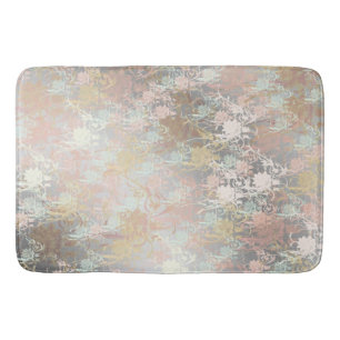 Romantic ,gold, Teal,, Watercolor, Chic, Floral Bath Mat