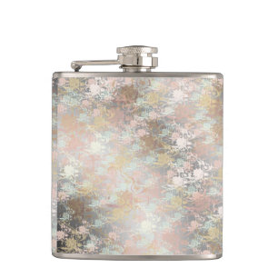 Romantic ,gold, Teal,, Watercolor, Chic, Floral Hip Flask