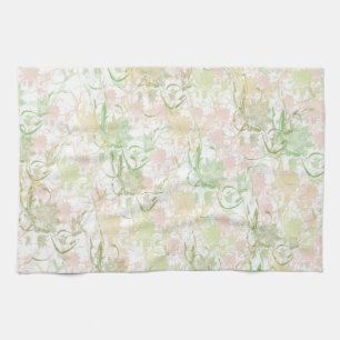 Romantic ,gold, Teal,, Watercolor, Chic, Floral Tea Towel