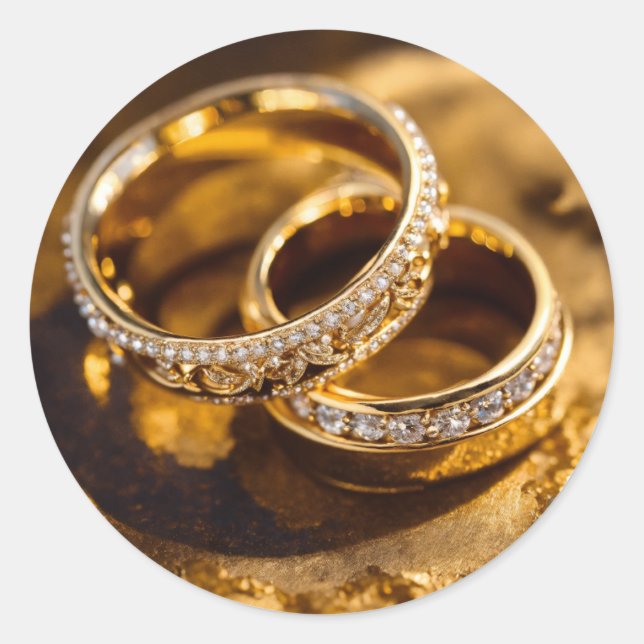 Romantic Gold Wedding Rings Oil Painting Classic Round Sticker (Front)