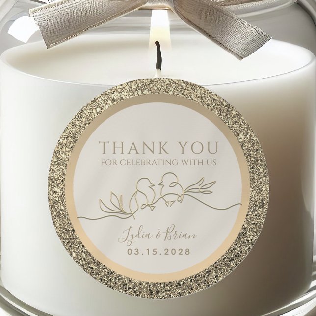 Romantic Gold Wedding Thank You Favour Classic Round Sticker (Creator Uploaded)