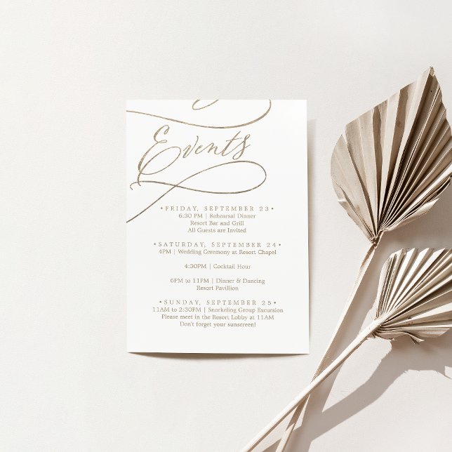 Romantic Gold Wedding Weekend Schedule of Events Enclosure Card (Romantic Gold Wedding Weekend Schedule of Events Enclosure Card)