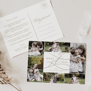 Romantic Gold What A Year 6 Photo Year in Review Holiday Postcard