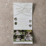 Romantic Gold What A Year Christmas Multi Photo Tri-Fold Holiday Card<br><div class="desc">This romantic gold what a year Christmas multi photo tri-fold holiday card is the perfect simple year in review holiday greeting. The modern classic design features fancy swirls and whimsical flourishes with gorgeous elegant hand lettered faux champagne gold foil typography. Customise your trifold holiday card with 7 photos, a family...</div>
