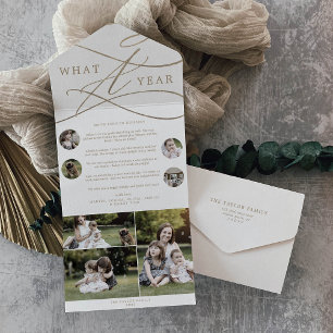 Romantic Gold What A Year Multi Photo Holiday All In One Invitation