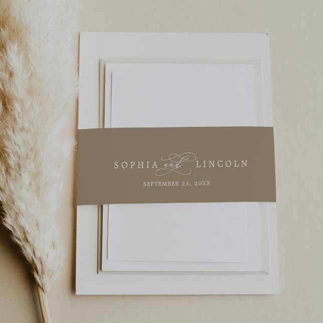 Romantic Gold & White Calligraphy Flourish Wedding Invitation Belly Band (Creator Uploaded)