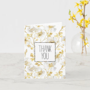Romantic Gold White Floral Thank You Card