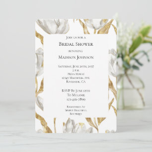 Romantic Gold White Floral Tulips Bridal Shower Invitation