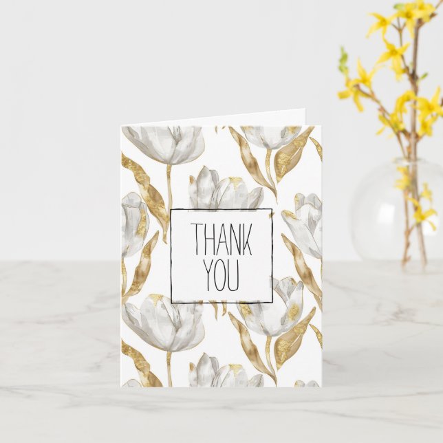 Romantic Gold White Tulips Floral Thank You Card (Yellow Flower)