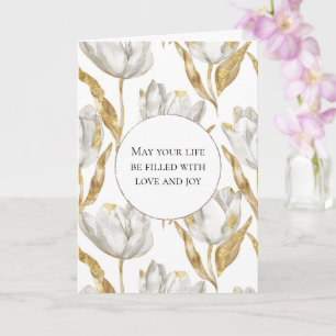 Romantic Gold White Tulips Floral Wedding Card