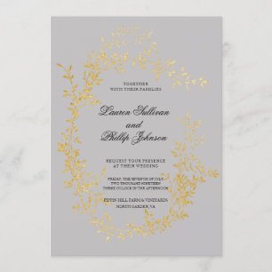 Romantic Gold Wreath Floral Wedding Invitations