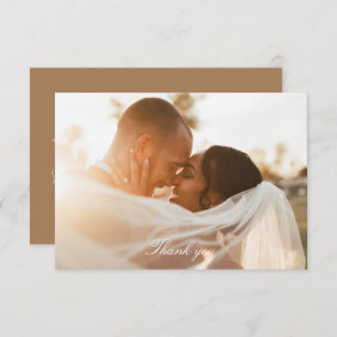 Romantic Golden Brown Photo Wedding Thank You Card