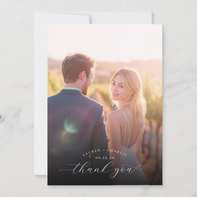 Romantic Golden Elegant Photo Thank You Card (Front)