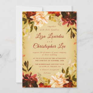 Romantic Golden Fall Floral Wedding Invitation