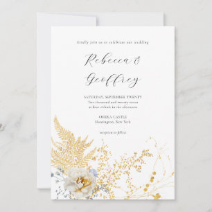 Romantic Golden Floral Calligraphy Wedding Invitation