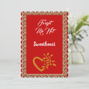 Romantic Golden Heart Forget Me Not Valentine Holiday Card
