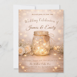 Romantic Golden Light Hearts Wedding Invite