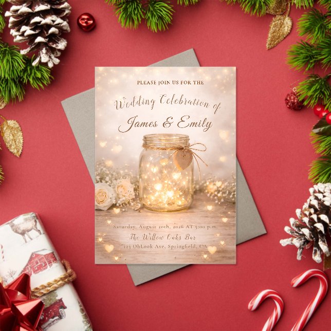 Romantic Golden Light Hearts Wedding Invite Acrylic Invitations (Insitu (Holiday))