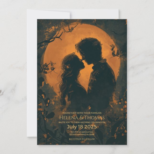 romantic golden moonlight  invitation (Front)