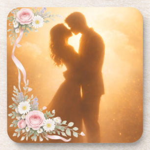 Romantic Golden Sunset Silhouette  Wedding Napkins Coaster