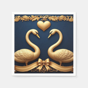Romantic Golden Swan Couple Heart Navy Wedding Fra Napkin