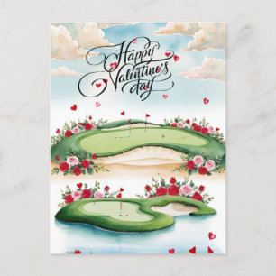 Romantic Golf Course with Roses – Watercolor  Postcard
